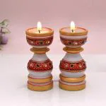 CRAFTAM Marble Tea Light Candle Holder Stand With Tea Light ( Set of 2 )