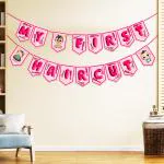 Zyozique My First Hair Cut Banner, Mundan Ceremony Banner Pink Banner For Girls