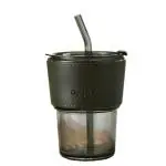 Welour Glass Black Stanley Tumbler With Lid Straw And Protective Anti-Skid Sleeve Tumbler - 450 Ml