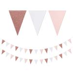 Festiko 12 Flags Pink White Rose, Gold Pennant Banner, Glitter Sprinkles Paper Triangle Flags