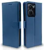 Balkans Vivo Y16 Flip Case Leather Finish | Inside TPU with Card Pockets | Wallet Stand and Shock Proof | Magnetic Closing | Complete Protection Flip Cover (Blue)