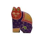 Tej Gifts Pure Leather Piggy Bank Printed with Cat/Coin Box/Box for Home Decoration, Gift Item for Kids (Violet)