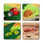 Mini Leaves Multicolor Wooden Insects Themed 4-In-A-Box Puzzles Difficulty Level Grows With Kids Ages 2-5 (Pieces Of 4)