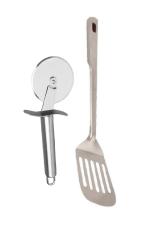 First front Stainless Steel SS Pizza Cutter With Stainless Steel Cooking Kitchen Spoons Egg Palta & Multicolour,(Pack of 2)