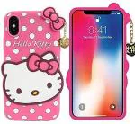 Clickaway Hello Kitty Case for Apple Iphone X 3D Soft Cute Cover for Girls/Women Silicone Rubber Back Cover With Pendant-Baby Pink/Pink