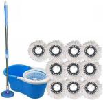 GTE Easy Magic Spin Floor Mop 360 Degree Bucket Mop with Plastic Spinner 10 Refill Mop Set
