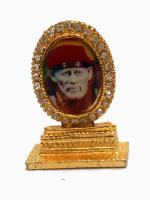Astroghar Metal Shri Sai Baba Statue Golden Finished With Jerkin Diamonds For Your Car