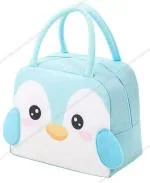 SHAKTISM Lunch Bags Insulated Lunch Tiffin Carry Bag | Cartoon Smiley Size Hot Cold Bag for Office Travel School Picnic for Girls, Boys, Men & Women (Penguins SkyBlue)