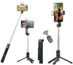 ZETY 40 inch Extendable Selfie Stick Tripod with Finger Print Style Bluetooth Remote Control and LED Light for Camera