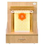 The Mandir Store Wooden Temple Wall Hanging | Pooja Mandir in Natural Teak Color with LED Lights