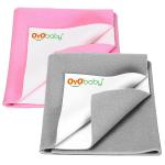 OYO BABY Quick Dry Waterproof Baby Bed Protector Dry Sheet (Medium 100 x 70 cm)-Grey & Pink