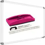 YAJNAS Non Magnetic 1.5x2 ft, Double Sided Writing White board & Chalkboard, Combo of 4 Item Whiteboards and Duster Combos (White, Green)