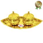 Nutristar Handmade Kumkum box Brass Double Sindoor box with Lids in a Leaf Plate, Return Gift 15xcm 8xcm 4.5xcm