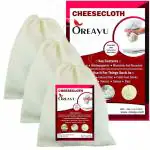 OREAYU Prime Muslin Cheese Nut Milk Cloth Bag for Kitchen, Unbleached Reusable Cotton Bags for Straining Juice as Strainer, Masala Potli, Spice Bag, Paneer, Curd, Cheese, 10x7inches 3 Pcs