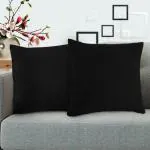 PUM PUM Decorative Velvet Cusion Cover ,12x12 (Black) (Pack of 2)