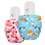 Mylo Essentials Cloth Diaper for Babies|Oeko-Tex Certified|(3Months-3Years)|5kg-17kg|Reusable with Adjustable Snap Button|Pack includes 2 Diaper & 2 Wet-Free Inserts-(Cherry Blossom and Pet Love)