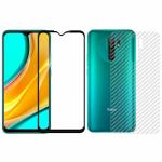Kite Digital Redmi 9 Back Screen Protective Film Carbon Fiber Skin Transparent Screen Guard Sticker + 5D/6D/11D/21D Black Premium Tempered Glass Screen Protector
