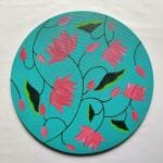 Chitra Art Works My Paintbrush Tales Canvas, Wood, Fabric Colourful Round Pichwai Painting for Wall Decor (Teal) 6 inch