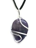 Astroghar Amethyst Crystal Wire Wrapped Almond Shaped Alloy Pendant