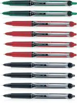Pilot Hi-Tecpoint V7 RT Fine Point Liquid Ink Pen | Tip Size - 0.7MM | Retractable and Refillable | Dimpled Rubber Grip with Unique Dimple Tip Technology | Ink Colour - 4 Black, 4 Red and 2 Green | Pack of 10