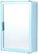 Pgen Blue Plastic Bathroom Mirror Storage Basin Cabinet Plastic Wall Shelf, 12 X 16 X 4 Inch