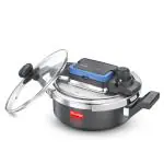 Prestige Svachh Flip-on Hard Anodised Gas and Induction Compatible Pressure Cooker with Glass Lid, 3 Litre (Black)