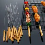 YAVRIXZ bbq skewers bbq stick barbecue sticks barbeque in stick Stainless Steel Stick BBQ Tandoor Grill Paneer Tikka Kebab (PACK OF 12)