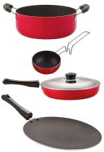 Nirlon 4 pcs of Red and Black Non-stick Aluminium Kitchen Cookware Utensil Gift Set, Standard