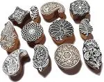 Reniq Floral Wooden Stamp Mehandi/Textile Printing/Pottery Carft/Saree Border Printing Blocks (Pack Of 12)