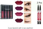Toroka Women Face Makeup Combo (2 Waterproof Eyeliner, 4 Long Lasting Liquid Lipstick)