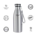 Sizzle Stainless Steel Leak Proof Fridge Water Bottle, Silver, 600 ML