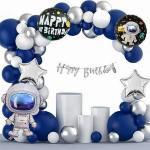SpecialYou.in Space Theme Happy Birthday Decoration Items for Boy & girl combo, Blue, Silver & White color set balloons set, Space theme foil balloons, birthday party props decorations pack of 64 items