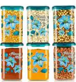 DK TRENDZ Printed Kitchen Storage Container With Airtight Transparent Jar, Snacks, Cereals, Stackable, Grocery Container, Freezer Box, Kitchen Containers, 1100ml, Black, Pack of 6