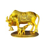 DIWAM HANDICRAFTS Kamdhenu Cow with Calf Sculpture - Handmade Divine Cow Statue for Home Decor, Temple Decor, and Personalized Gifts
