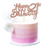 Festiko Rose Gold Glitter 21st Happy Birthday Cake Topper Adult Food Picks For Celebrating Twenty One Years Old Birthday Anniversary Party Decorations Supply