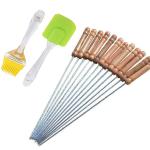 IDEAL PRIME Rust Proof Stainless Steel Barbeque Skewers And Silicone Brush Combo Set Steel Tandoor Seek Grill Stick Tikka Road With Silicone Brush Kitchen Tools pack Of 2