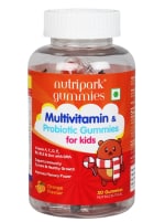 NUTRIPARK MULTIVITAMIN GUMMIES FOR KIDS WITH PROBIOTICS,DHA, VITAMINS A,D,E,C,B6,B12 & ZINC,.SUPPORTS IMMUNITY,IMPROVES MEMORY POWER & GUT HEALTH , ORANGE FLAVOUR VEG.30 gummies