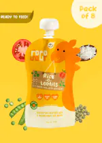 Rorosaur Baby Puree made with Rice, Moong Dal, Tomatoes, Ghee, Mild Spices | No Salt No Sugar | For 6+ Months baby | No preservatives | 100% Natural | Pack of 8, 100 g each