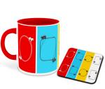 Whats Your Kick Music Theme Wallpaper Design Printed Red Ceramic Coffee Mug with Coaster and Tea Mug 325 ML