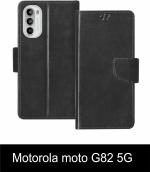 Sbms Motorola Moto G82 5G Black Artificial Leather Shock Proof Flip Cover