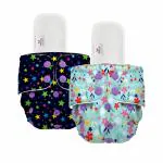 Mylo Essentials Cloth Diaper for Babies|Oeko-Tex Certified|(3Months-3Years)|5kg-17kg|Reusable with Adjustable Snap Button|Pack includes 2 Diaper & 2 Wet-Free Inserts-(Floral Spring, Twinkle)