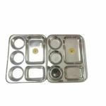 Gestures Stainless Steel 5 in 1 Round Extra Deep Compartment Divided Plate, Thali, Bhojan Thali, Mess Tray, Dinner Plate Set for Kitchen & Dining - Set of 2