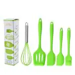 P-Plus International Premium Silicone Kitchen Utensils Set (5 Piece) in Hygienic Solid Coating Green