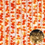 Specialyou.in 12pcs Aesthetic Room Decoration Items Artificial orange maple Vines (86 inch) and Fairy LED Light for Wall Decor, Backdrop, wedding decoration, Balcony Decor (10 maple Vines & 2 LED Light)