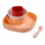 Luv Lap Baby Tableware Meal Set, Plate, Bowl Tumbler and Spoon for Kids 4 Piece (Peach, Red)