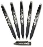 Pilot Frixion Erasable Roller Ball Pen | Tip Size - 0.7 MM | With Dimpled Grip and In-built Eraser | Ink Colour - Black | Pack of 5