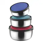Classic Essentials Steel Fridge Container - 900 ml, 550 ml, 350 ml (Pack of 3, Multicolor)