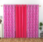 La elite Glossy Finish Room Darkening Polyester Eyelet Window Curtains Pack of 3 Pcs Each Size Width 4 Feet x 5 Feet Pink Color