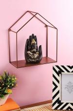 Home Sparkle Copper Cast Iron Hut Home Pentagon Design Wall Mounted Floating Shelf 26.7X12.7X30.5 cm