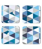 Whats Your Kick Pattern Design Blue Triangle Cloud Design Printed Set of 4 Coaster With Metal Stand
